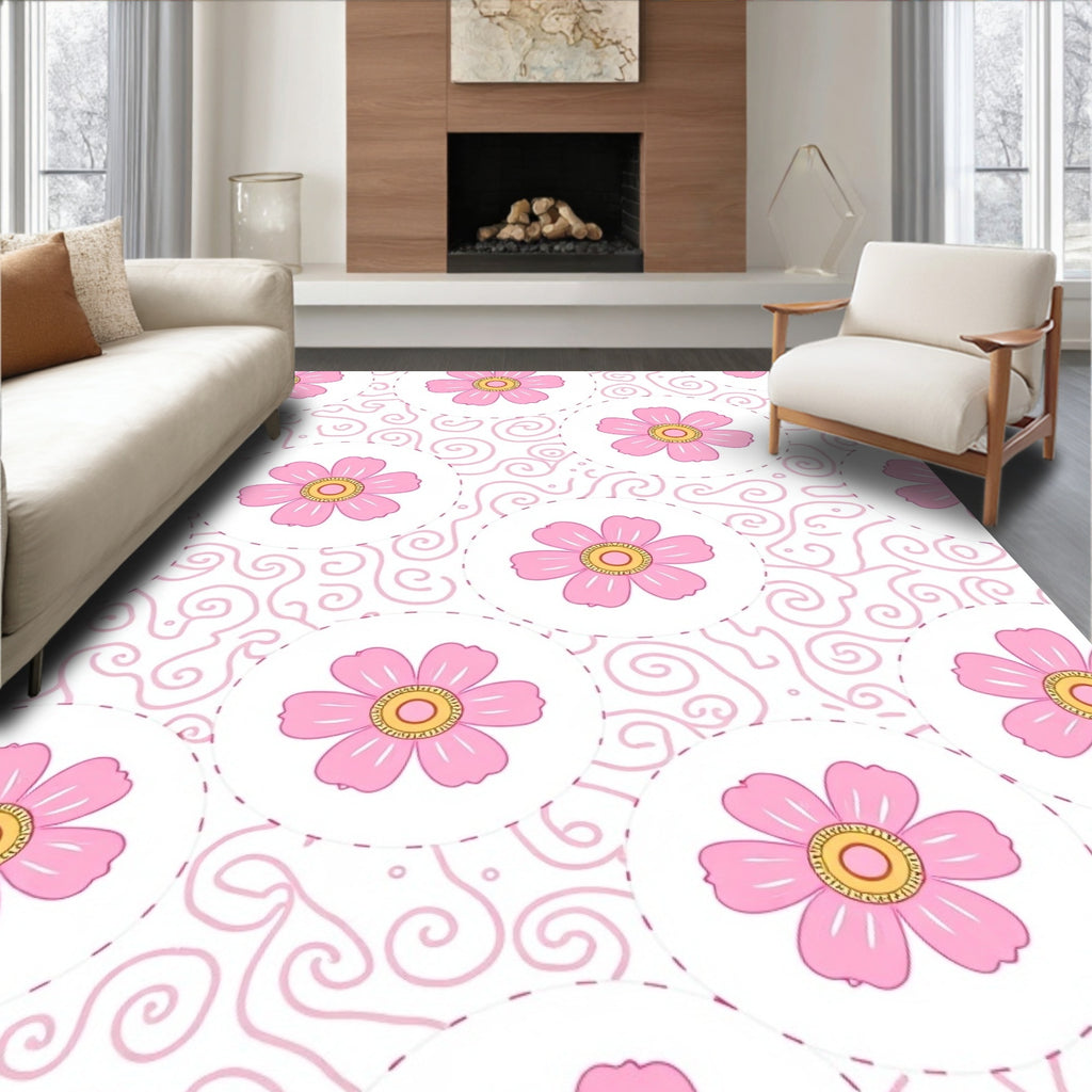 Pink Floral Swirl Pattern Rug