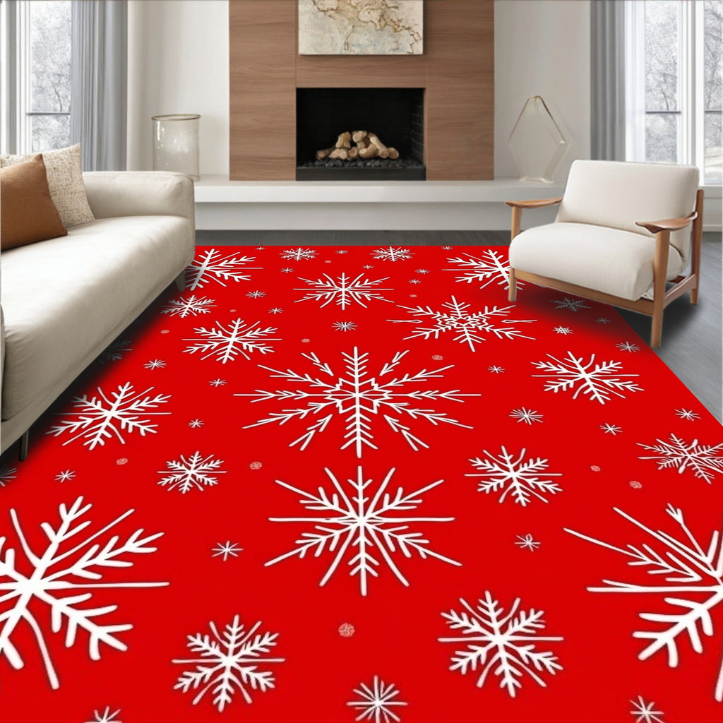 Red Snowflake Pattern Rug