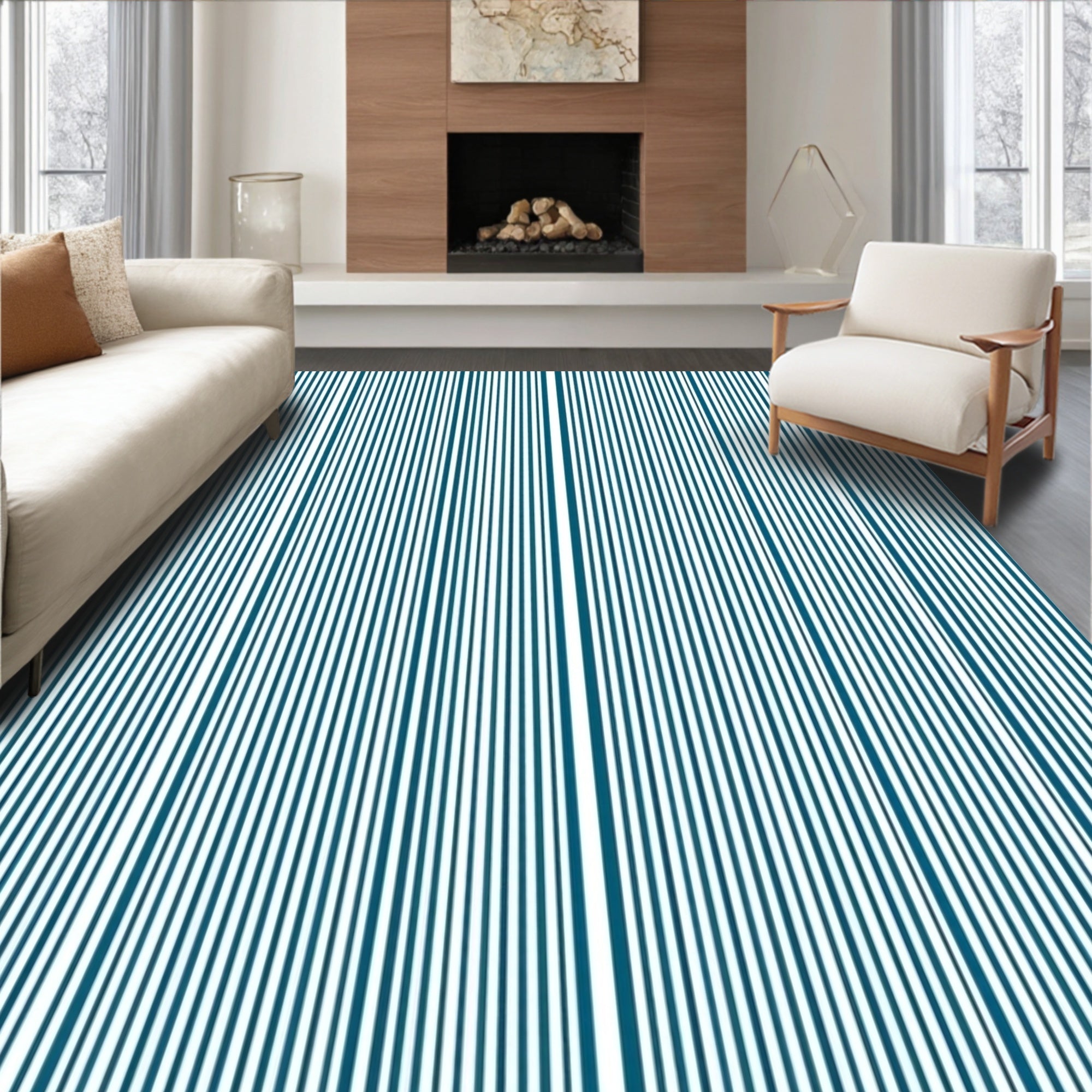 Modern Navy 2 Tone Stripes Rug