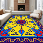 Vibrant Yellow Blue Floral Medallion Rug