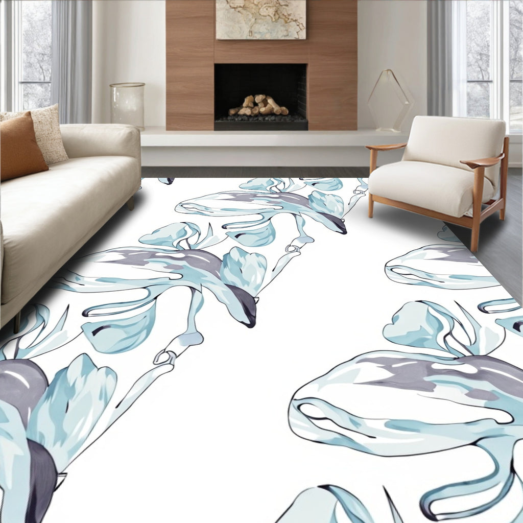 Abstract Blue White Fluid Shapes Rug