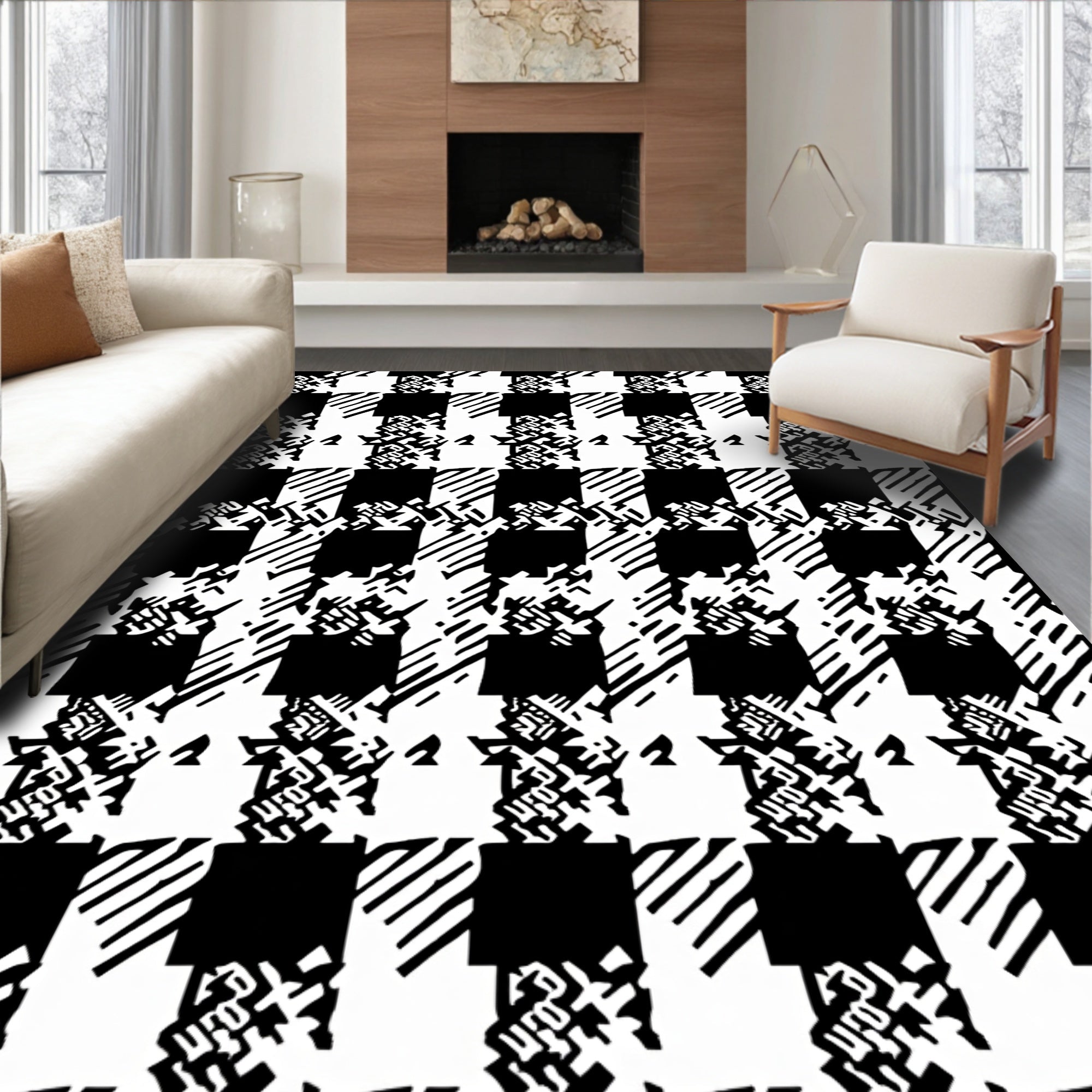 Bold Houndstooth Abstract Pattern Rug