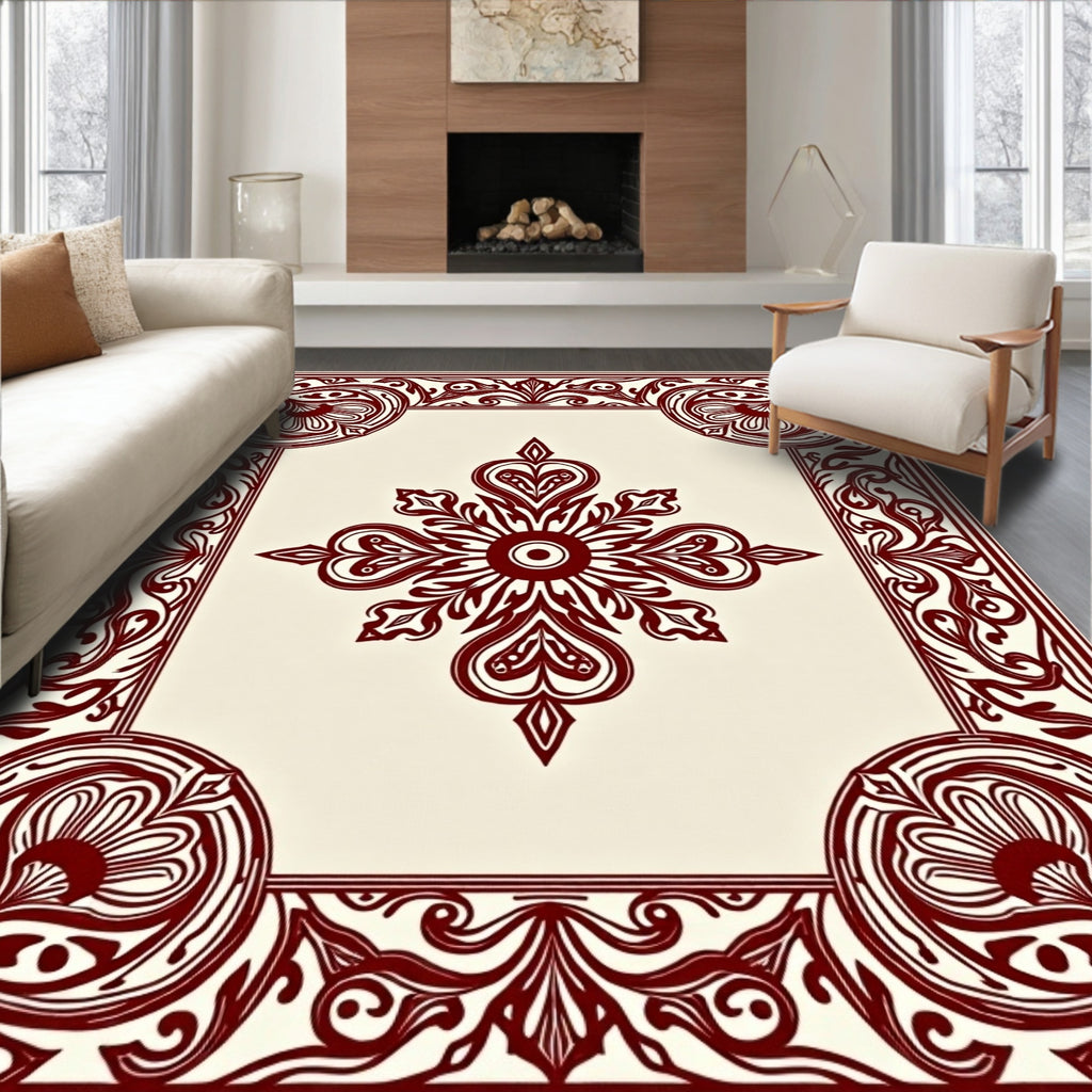Ornate Floral Border and Centerpiece Rug