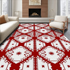 Red And White Geometric Art Deco Rug