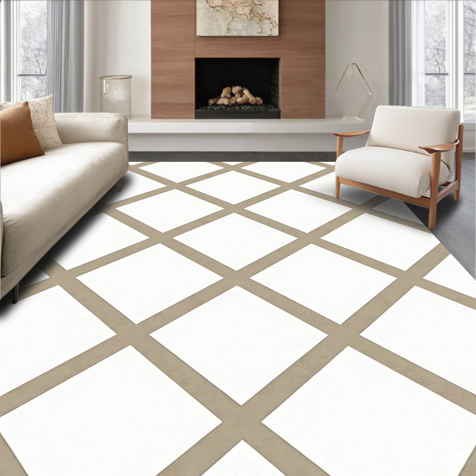 Natural Diamond Lattice Pattern Rug