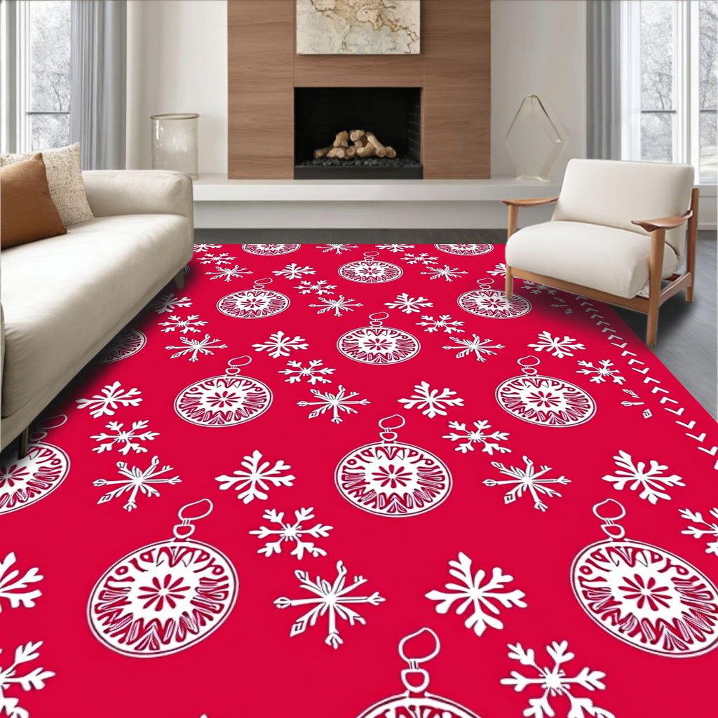 Red White Ornament Snowflake Seamless Rug