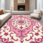 Ornate Floral Pink Damask Pattern Rug