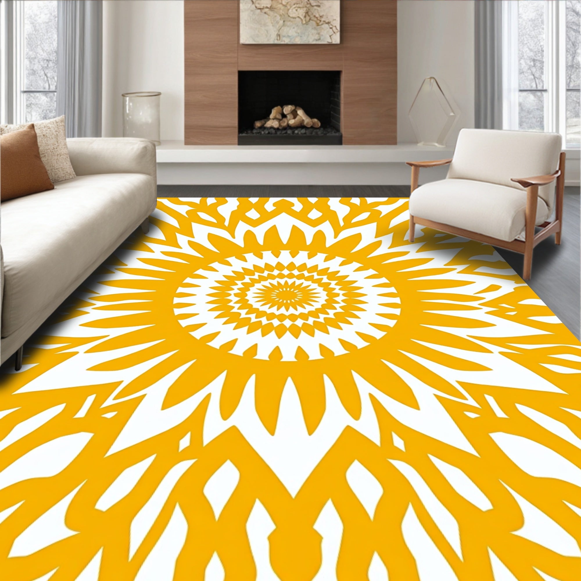 Radiant Sunburst Geometric Pattern Rug