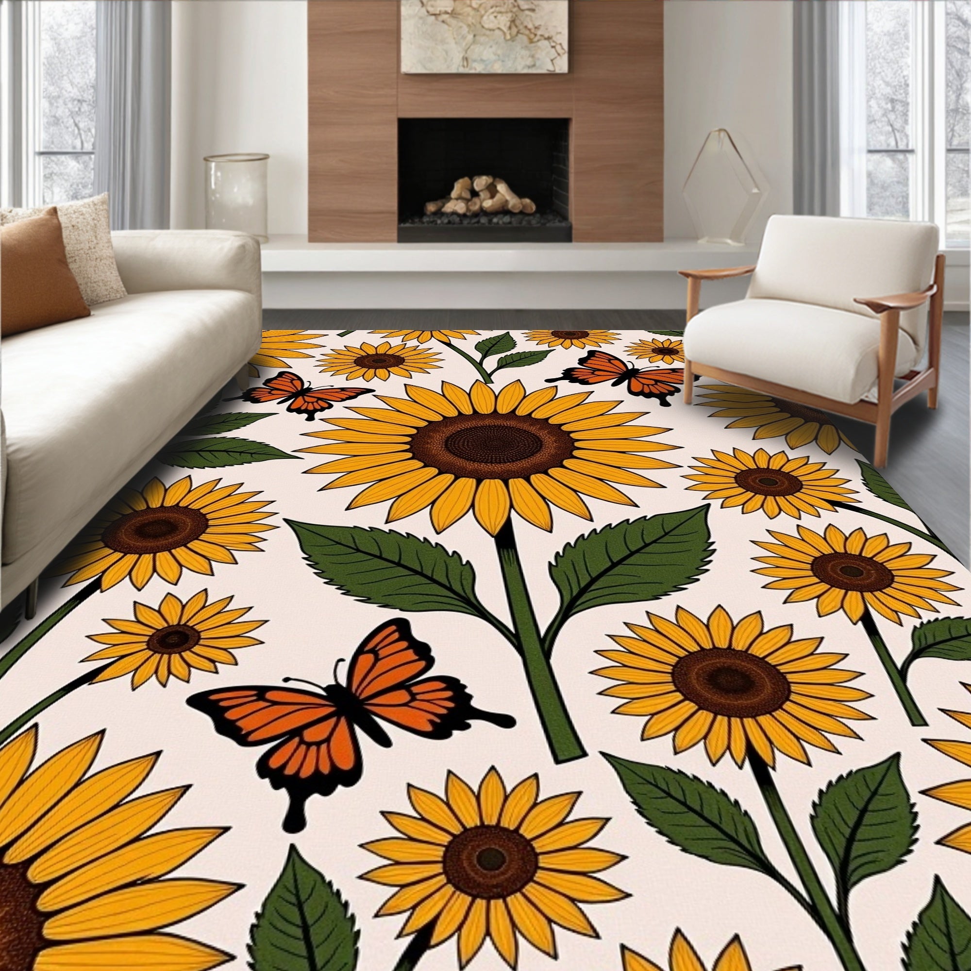 Sunflower Butterfly Sunny Pattern Rug