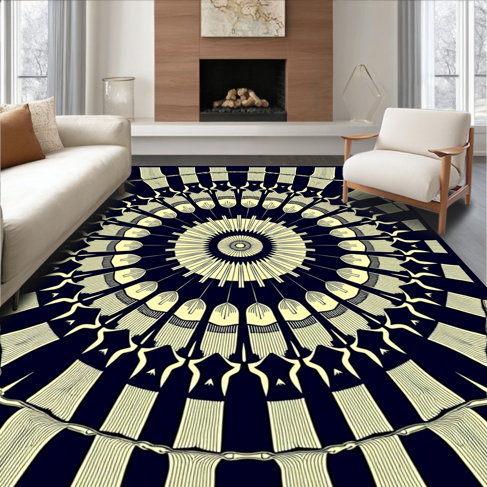 Retro Sunburst Geometric Pattern Rug