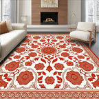 Vibrant Red Floral Medallion Border Rug