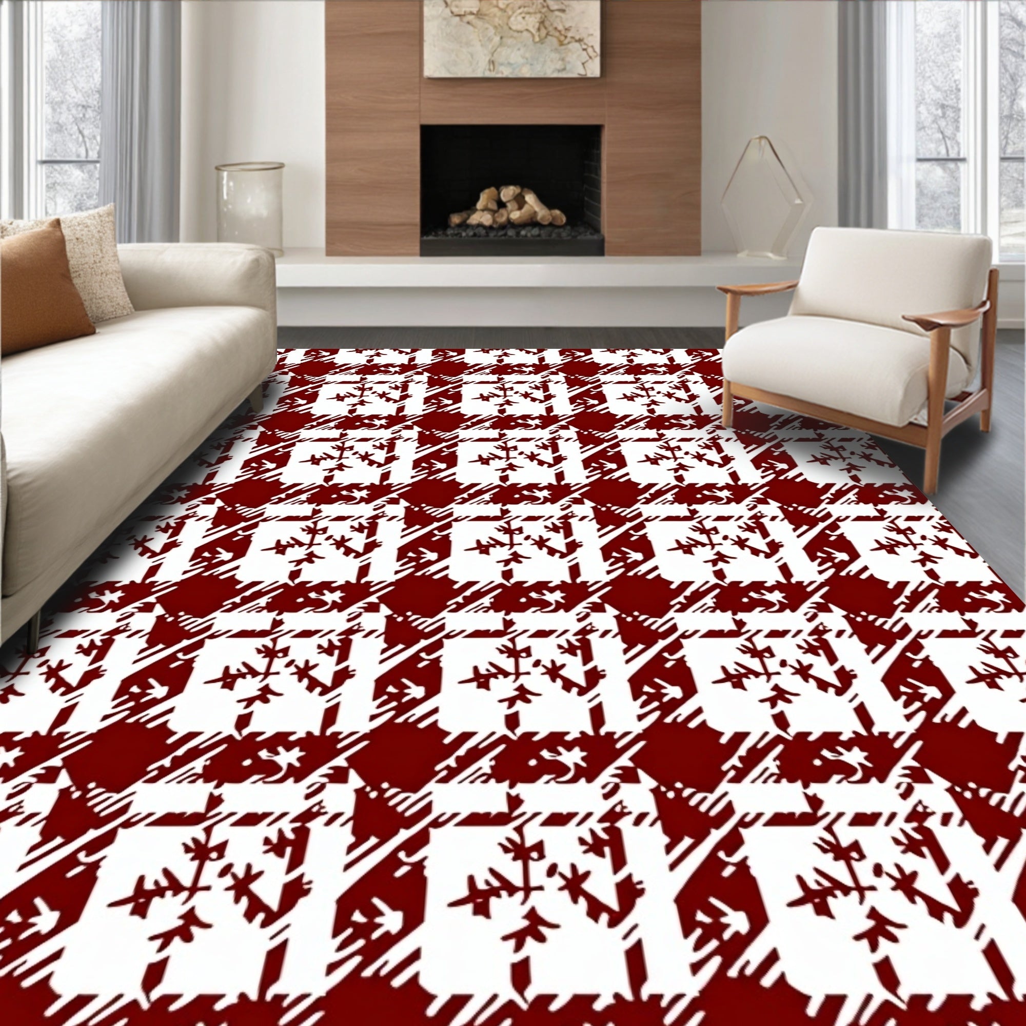 Plaid Snowflake Festive Pattern Rug