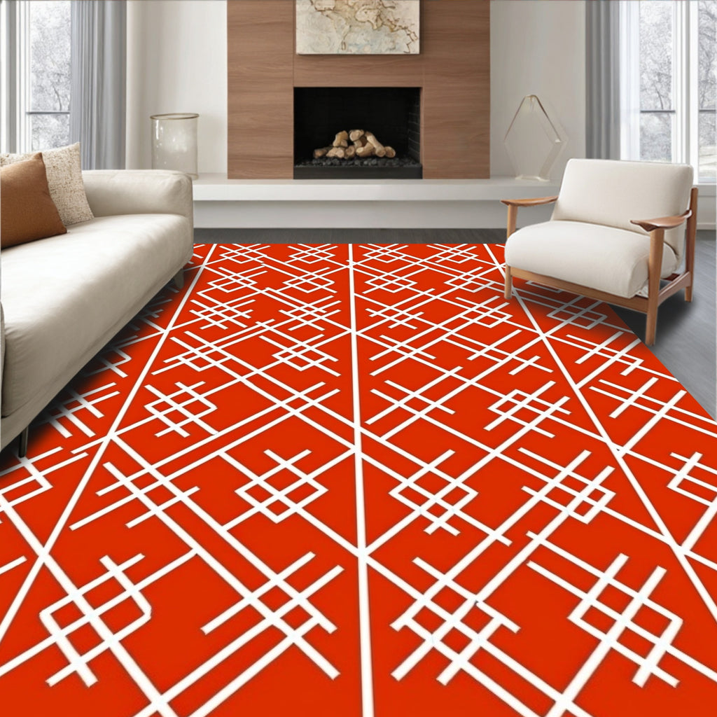 Geometric White Interlocking Lines Rug