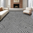 Abstract Black White Zigzag Pattern Rug