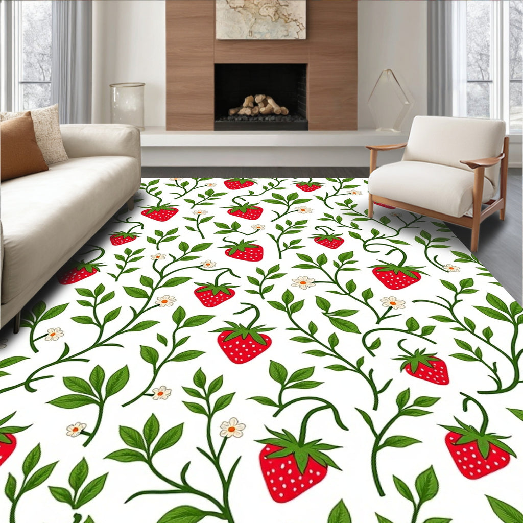 Vining Strawberry Floral Pattern Rug