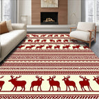 Deep Red Deer Patterned Ethnic Rug