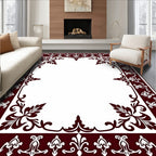 Rich Dark Red Ornate Scroll Border Rug