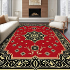 Intricate Red Floral Scroll Design Rug