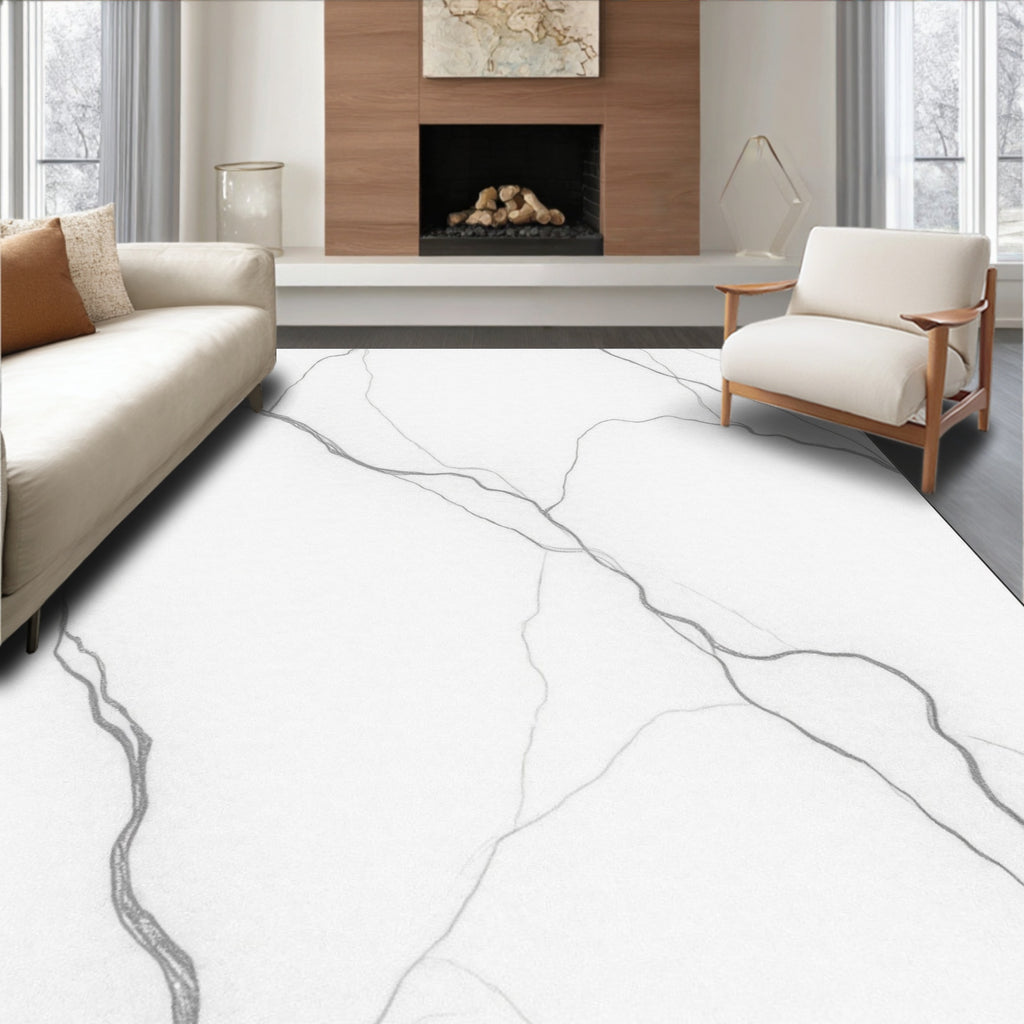 Elegant White Gray Veining Pattern Rug