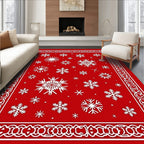 Red Snowflakes Bordered Winter Design Rug