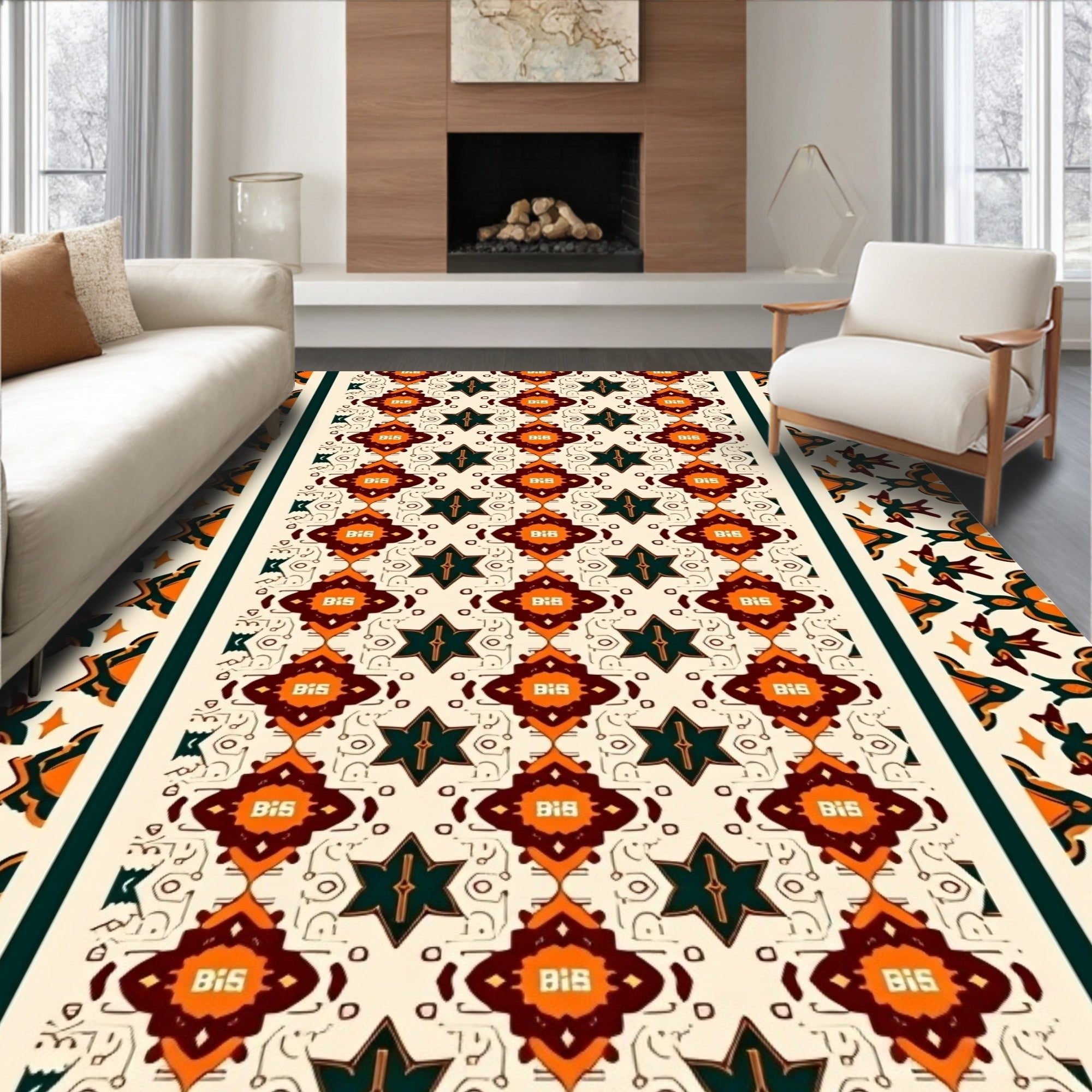 Geometric Star And Diamond Pattern Rug