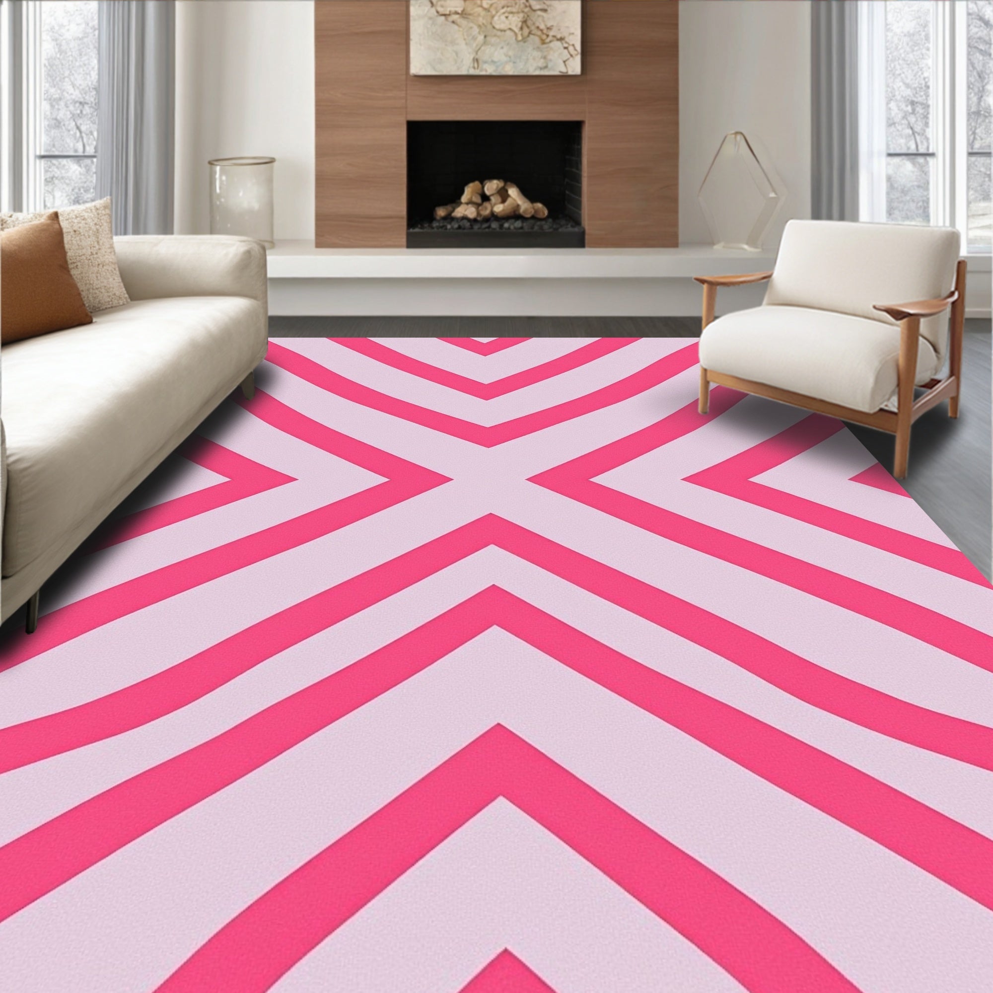 Pink Chevron Zigzag Stripes Rug