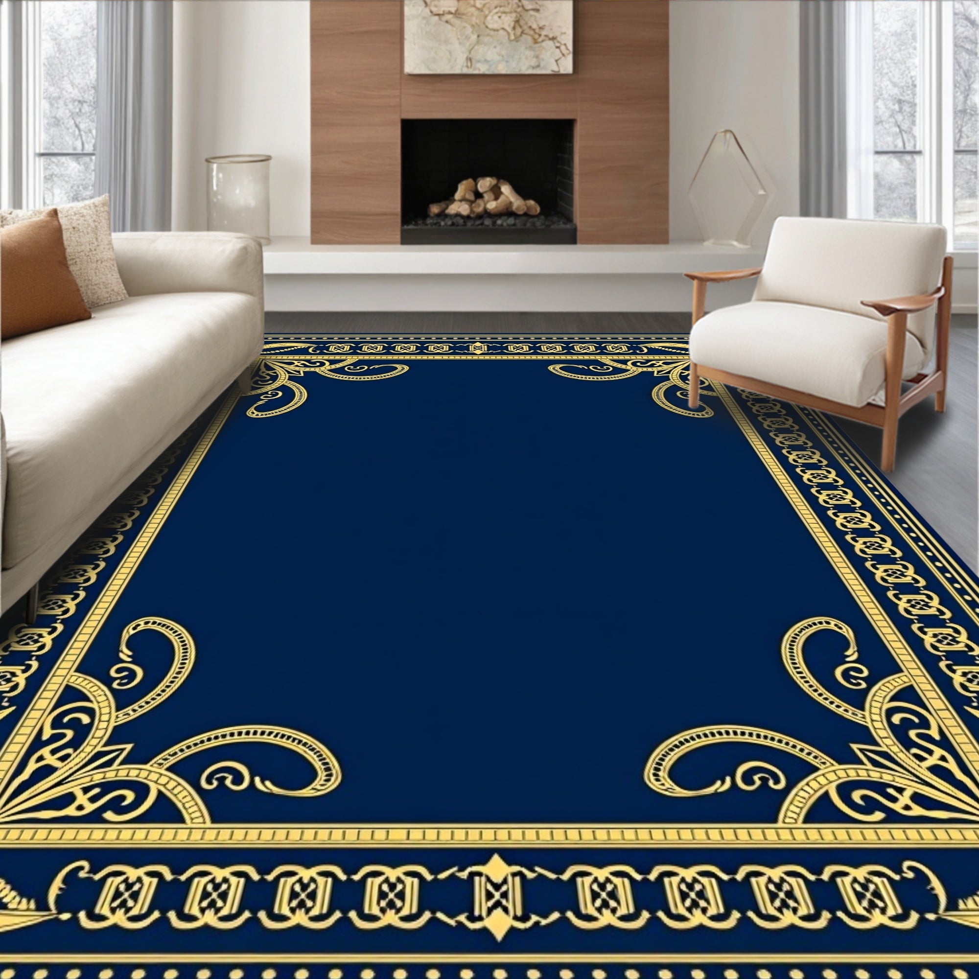 Elegant Gold Ornate Frame Rug