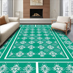 Green White Floral Geometric Pattern Rug