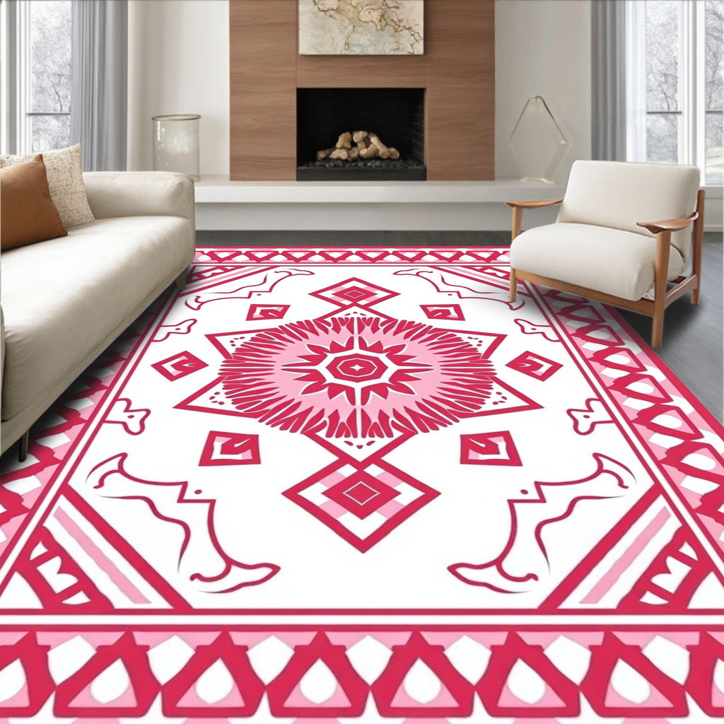 Bold Pink Geometric Floral Design Rug