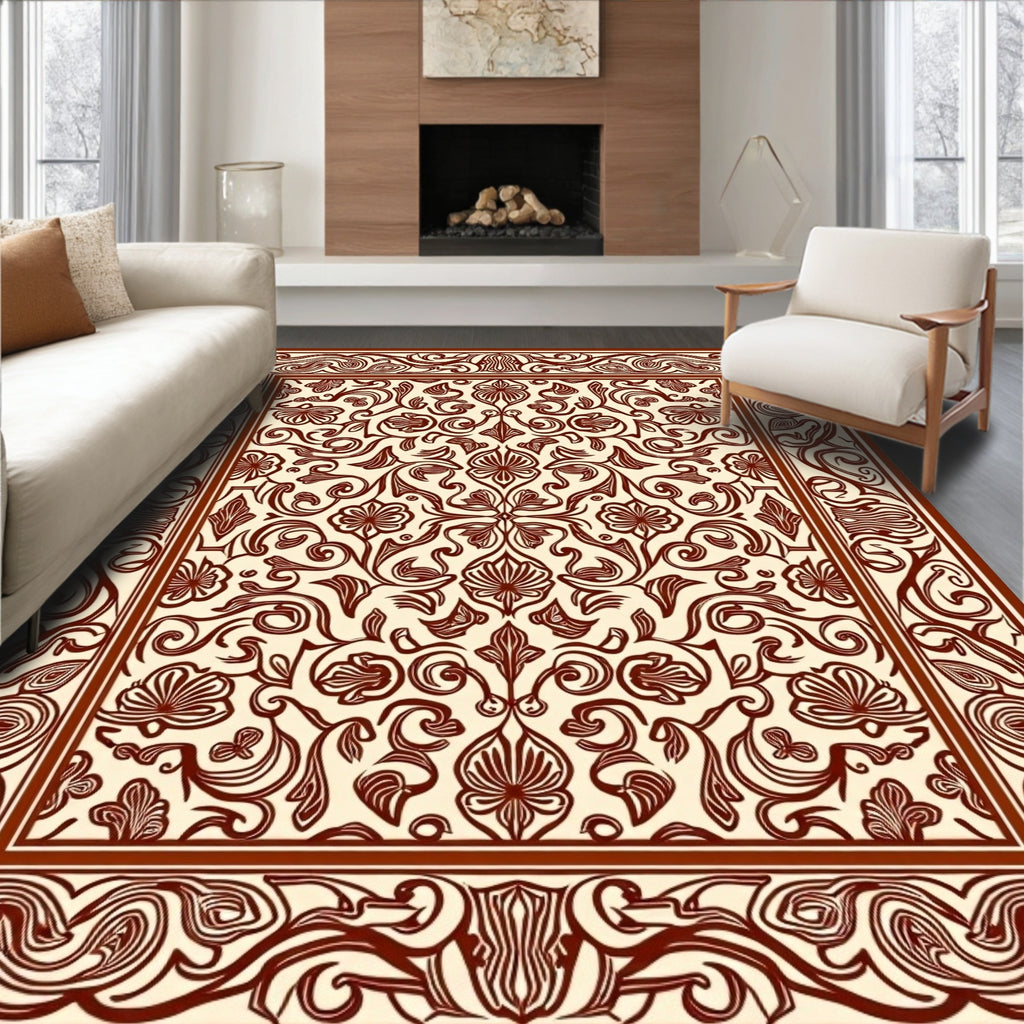 Intricate Floral Scrollwork Motif Rug