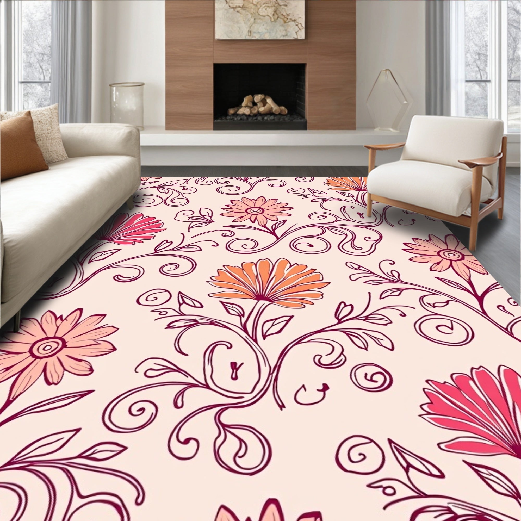 Floral Swirls In Warm Hues Rug