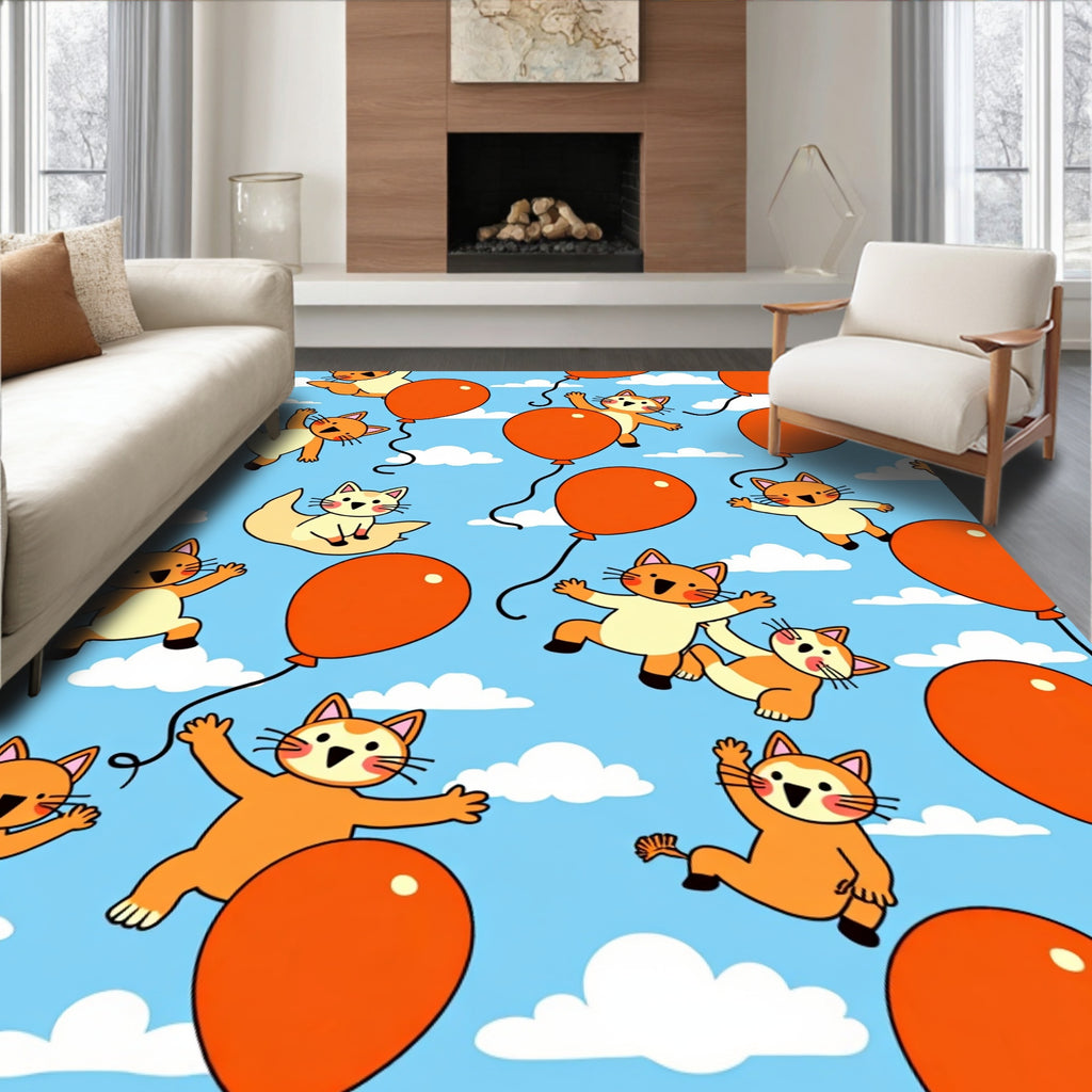 Whimsical Cats Balloons Sky Design Rug
