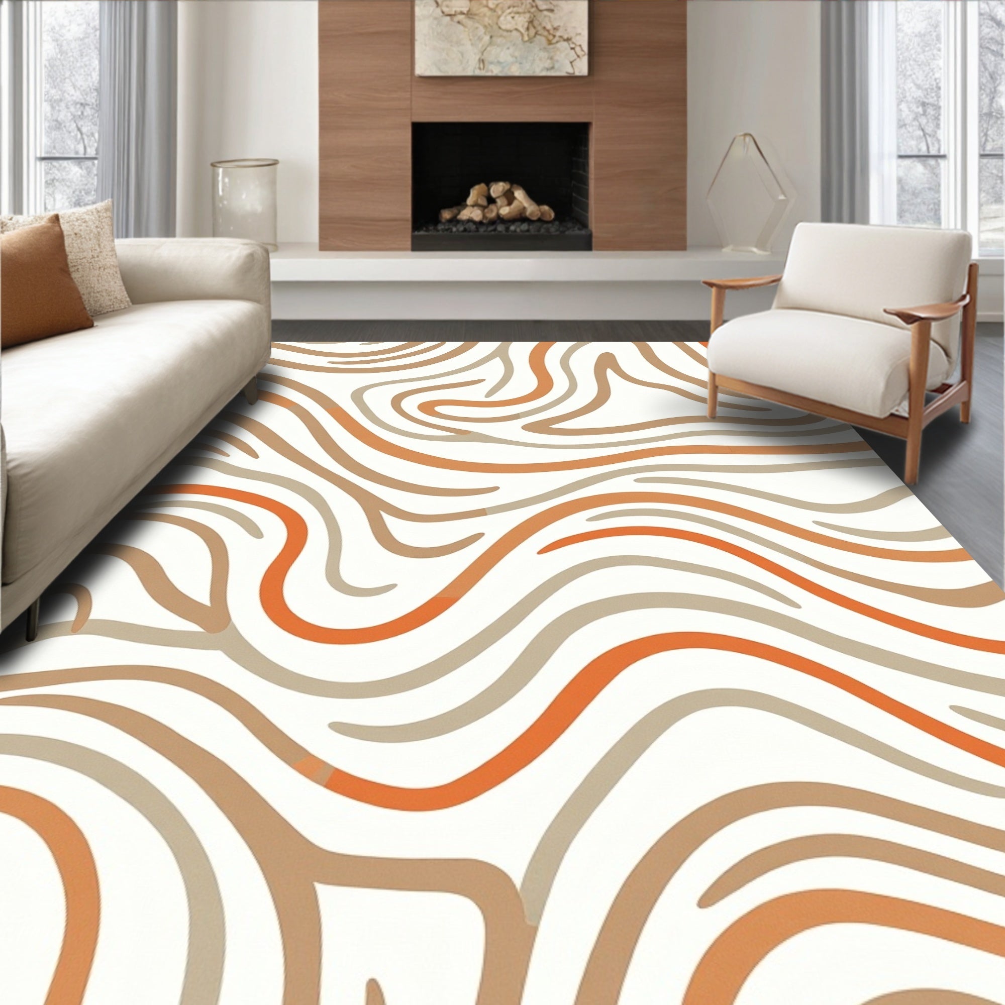 Abstract Wavy Stripe Pattern Design Rug