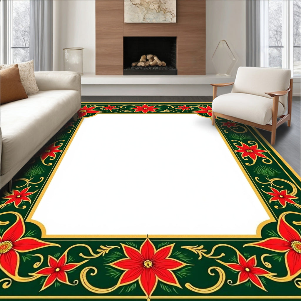 Classic Red Floral Festivity Border Design Rug