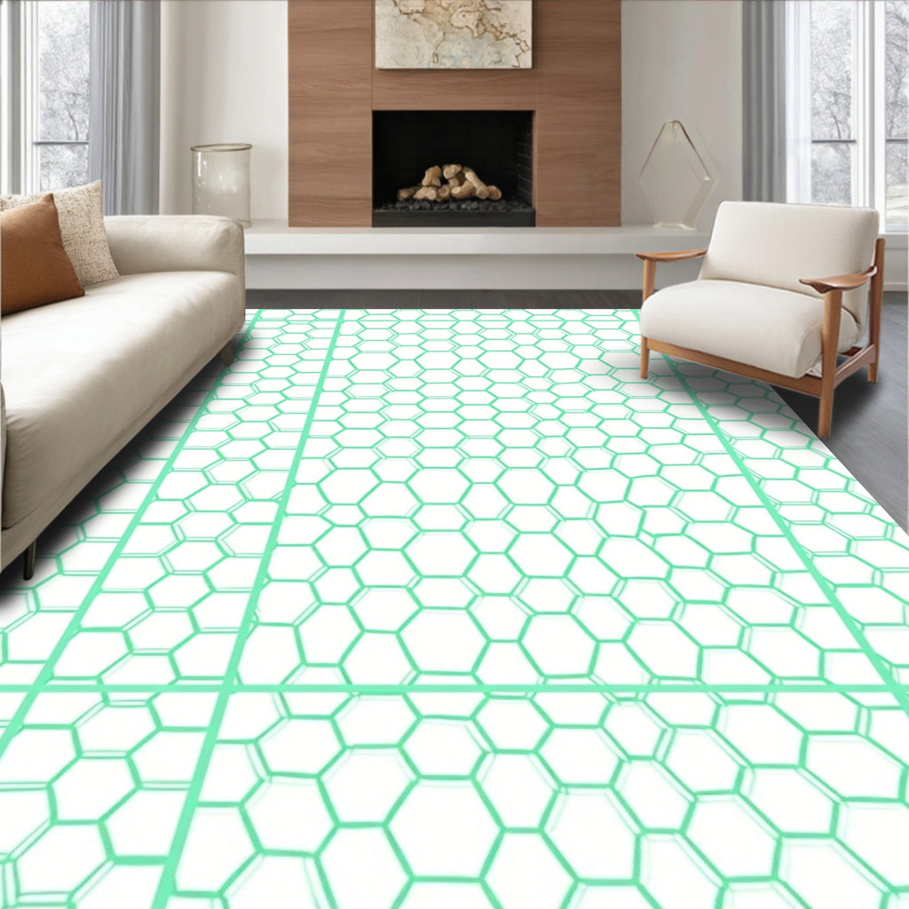 Mint Green Hexagonal Grid Pattern Rug