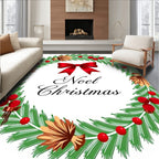Festive Green Noel Christmas Wreath Rug