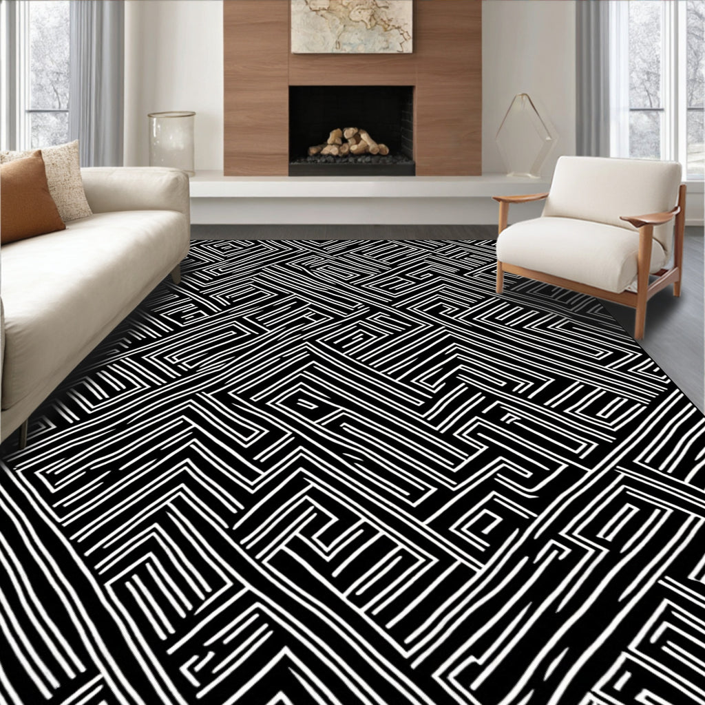 Maze Pattern Abstract Geometric Design Rug