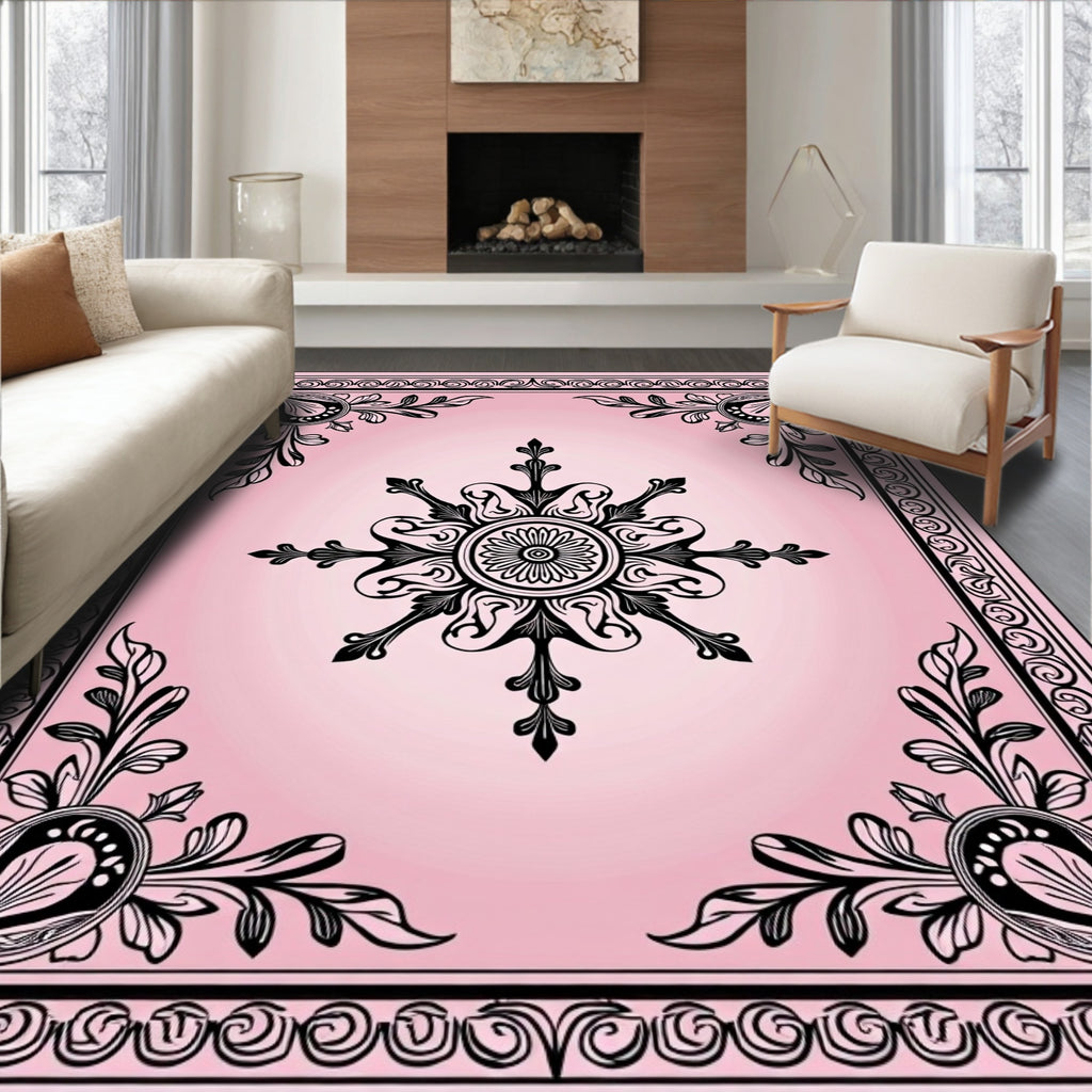 Ornate Floral Scroll Border Design Rug