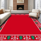 Festive Red Christmas Tree Border Rug