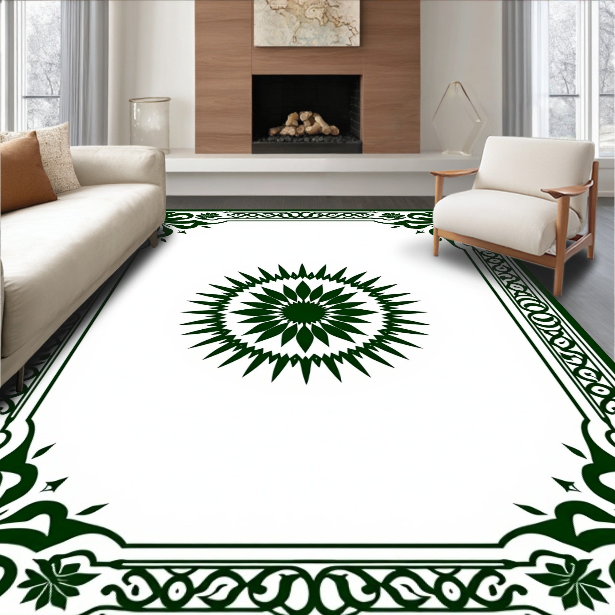 Embroidered Sunburst Border Rug