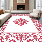 Red Floral Scrollwork Frame Design Rug