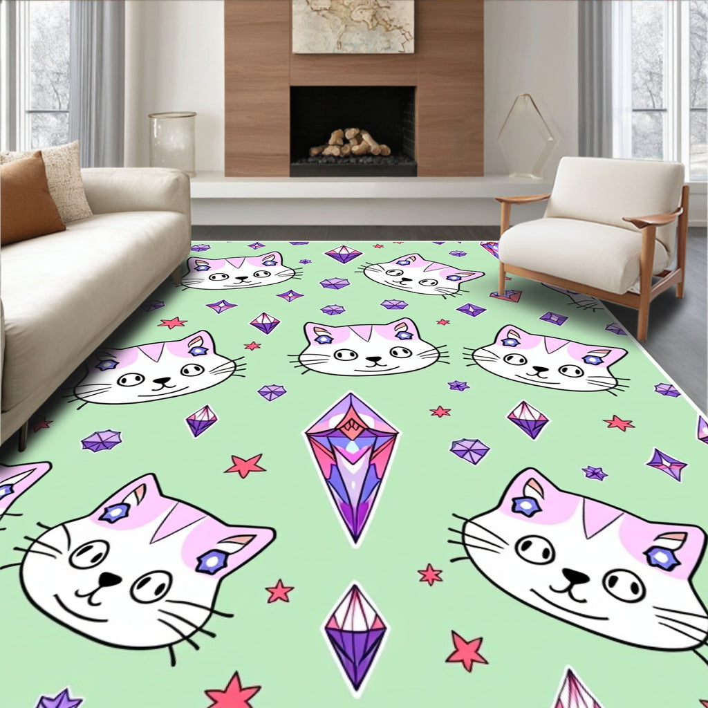 Cute Cat Gemstone Pattern Rug