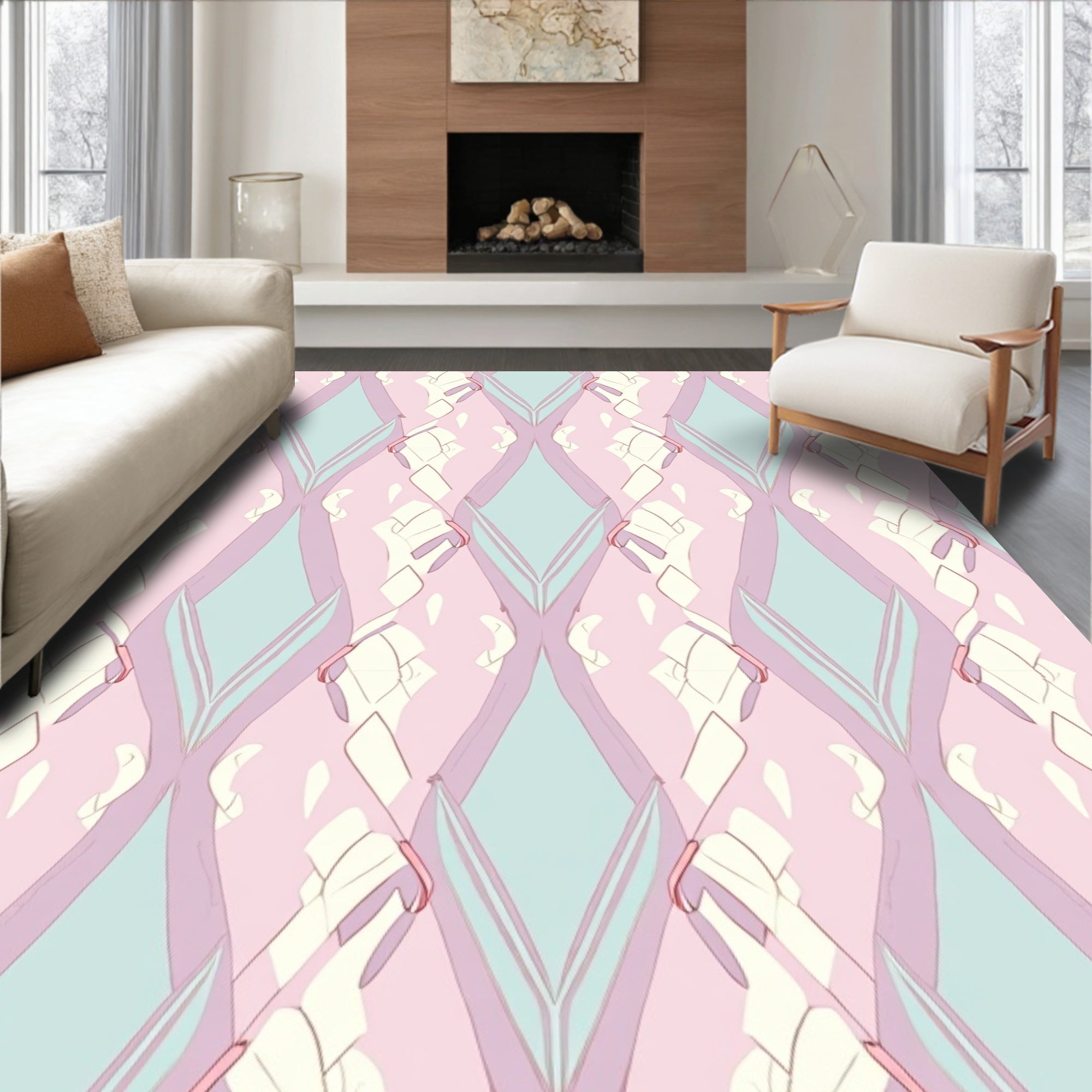 Pastel Diamond Patterned Elegant Rug
