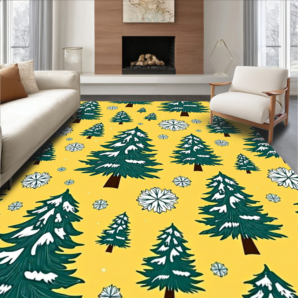 Whimsical Evergreen Snowfall Pattern Rug