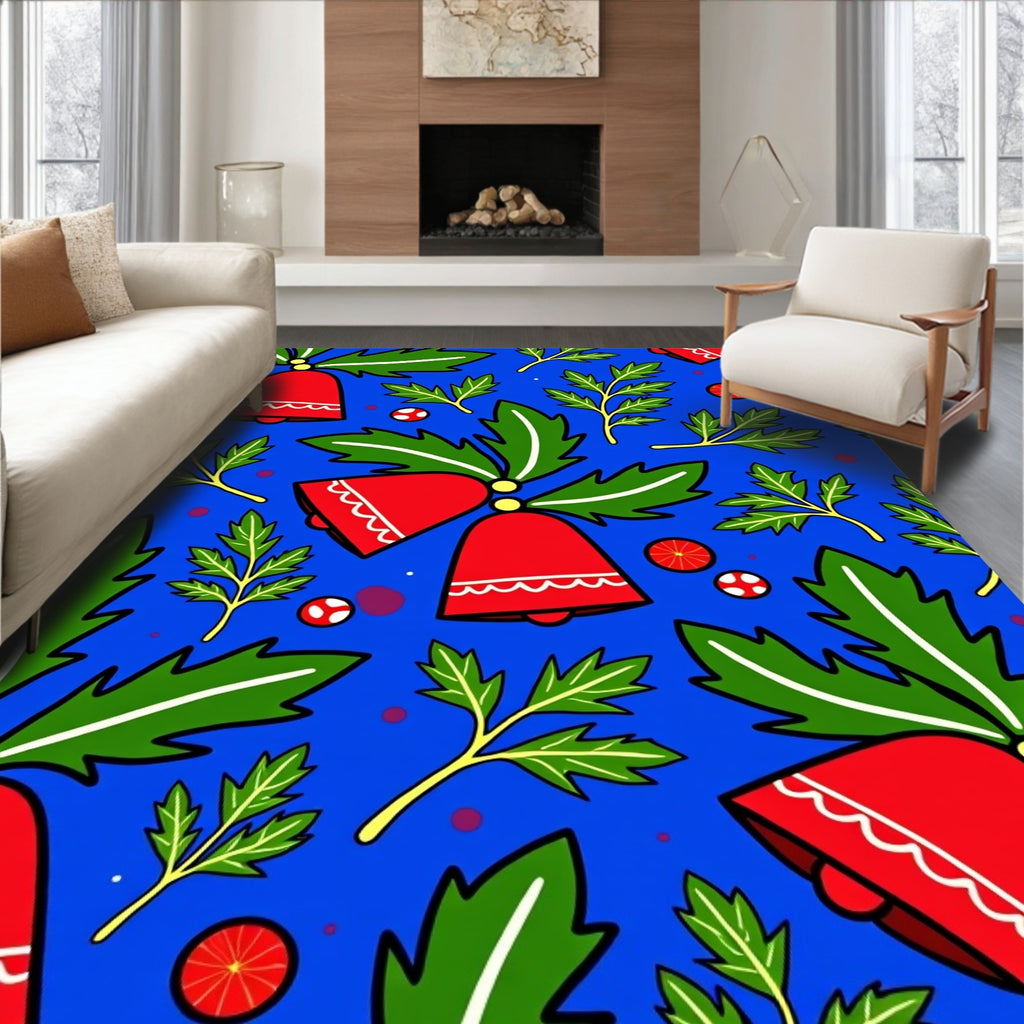 Red Bells Green Leaves Pattern Rug
