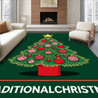 Festive Red Ball Christmas Tree Rug