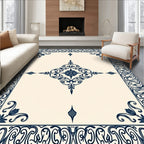 Ornate Dark Blue Floral Scroll Medallion Rug