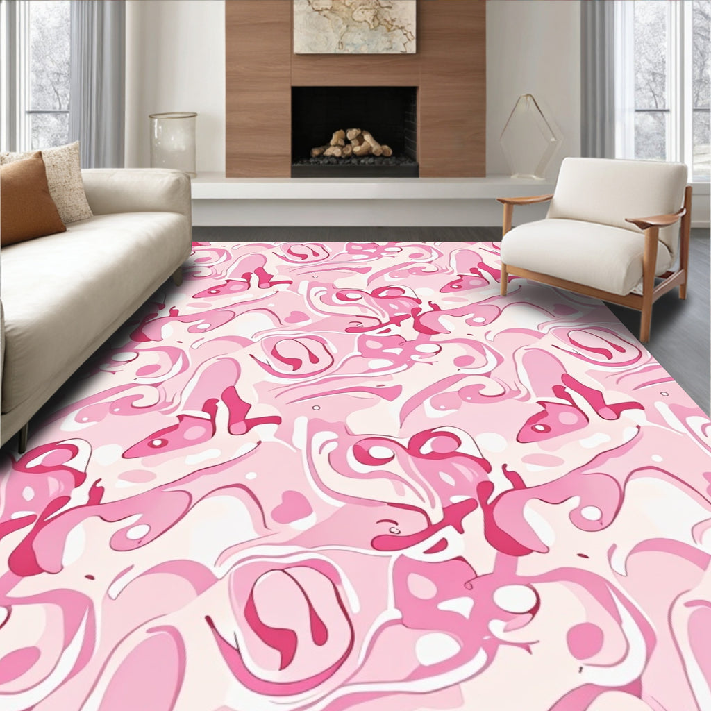 Contemporary Pink Swirl Abstract Design Rug