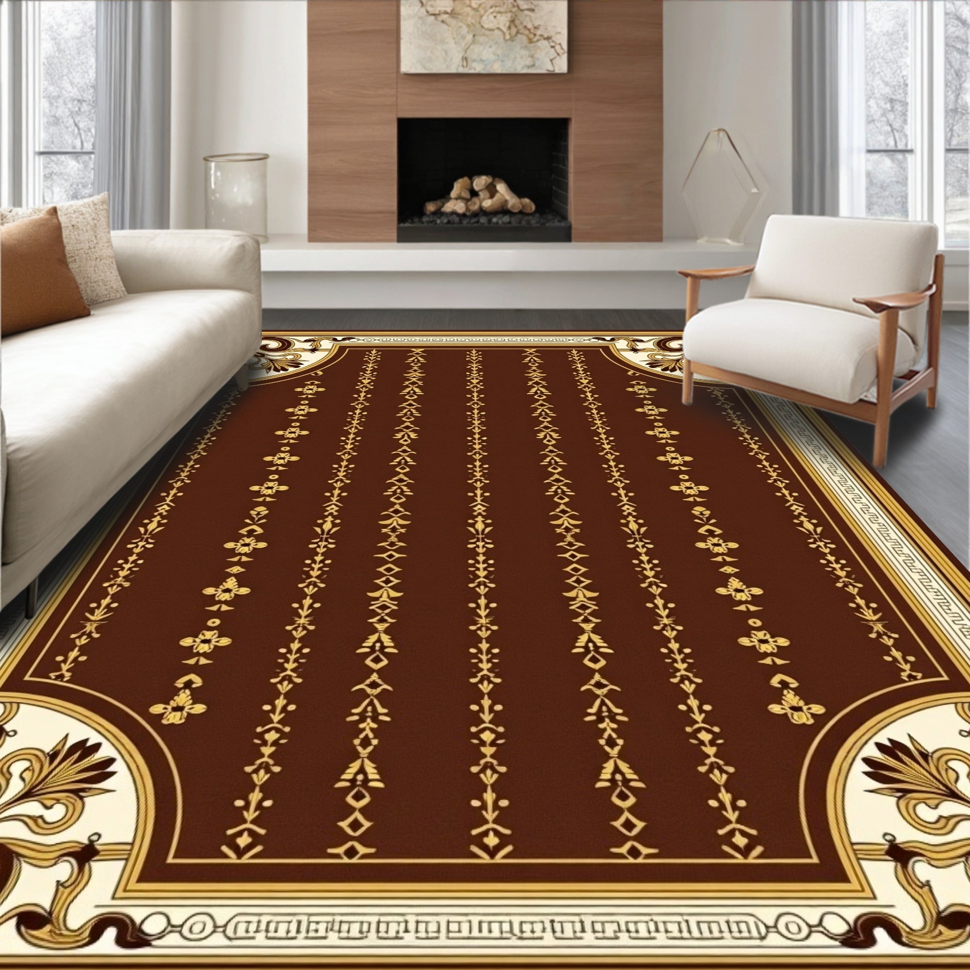 Regal Floral Stripe Border Design Rug