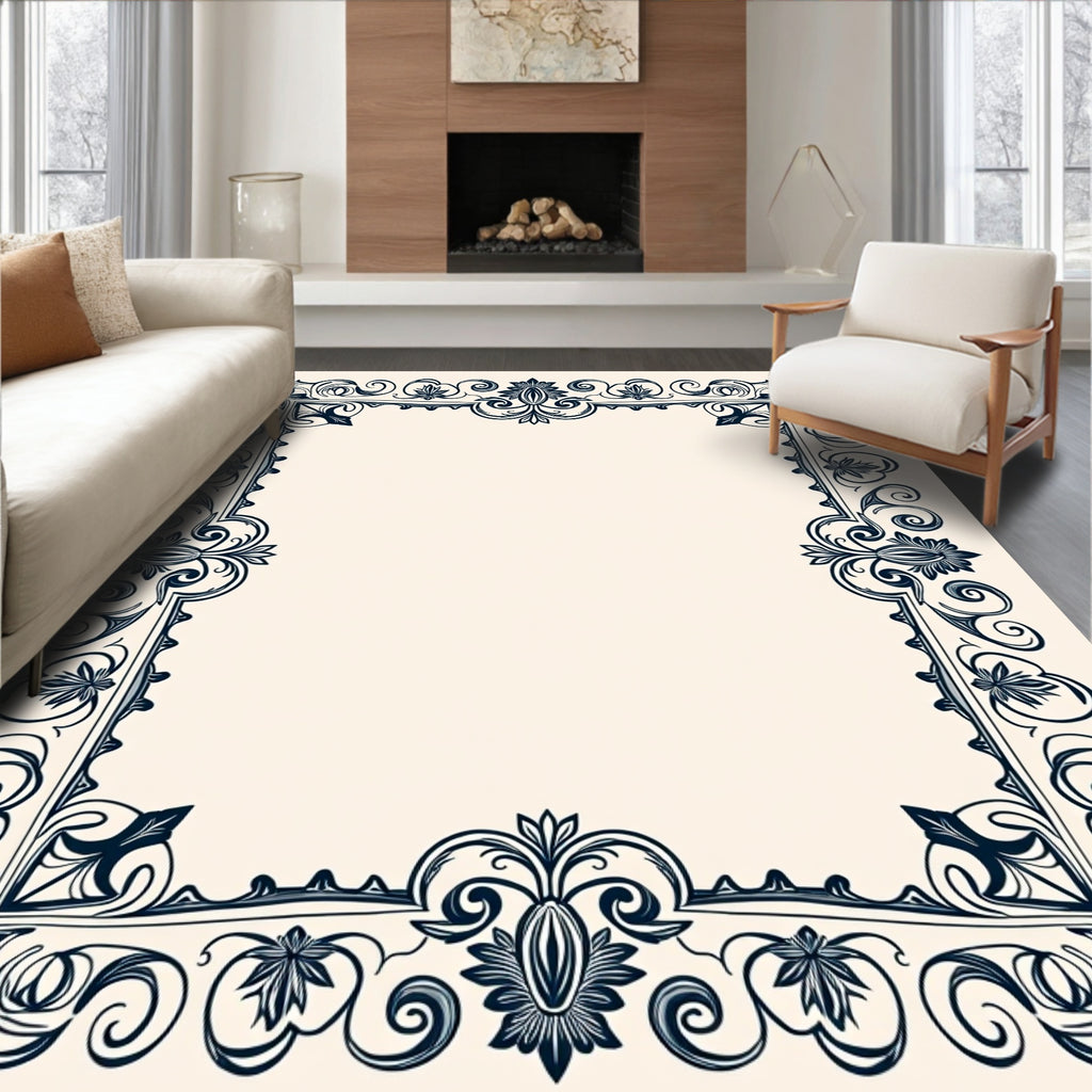 Elegant Floral Scroll Border Design Rug
